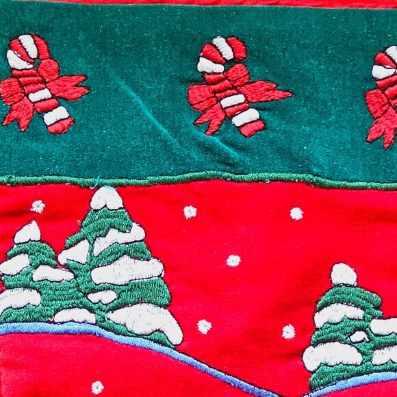 2 Vintage Christmas Velvet Embroidered Stockings Santa Tree Candy Cane Presents - Picture 7 of 13